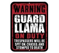 Tin Sign Warning Guard Llama On Duty Trespassers Will Be Spit On Funny Novelty 8X12 Inches