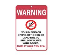 Tin Sign Warning No Jumping Diving Due To Shallow Water With Rocks 12" X 8"