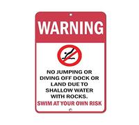 Tin Sign Warning No Jumping Diving Due To Shallow Water With Rocks 8X12 Inches