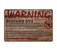 Tin Sign - "Warning: Restricted Area, Use of Deadly Force Authorized" - Vintage Signs for Military-Themed Decor - Man Caves, Garages, and Security Zones 8"x12"