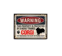 Tin Sign Warning The Corgi Sign The Corgi owner's Property is Protected by The Corgi Vintage Tin Metal Signs Personalize Fun Wall Decor 12x16inch-With Black Metal Frame