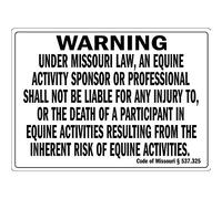 Tin Sign Warning Under Missouri Law An Equine Activity 8 X 12 Inch