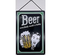 Tin Sign with Cord 18 x 12 cm Beer Everybody Needs a Hobby Blechemma