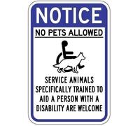 Tin Signage Notice No Pets Allowed Service Animals Are Welcome Blue Black Pre-Drilled Wall Sign Decorative Iron Poster For Farm Game Rooms Restaurant M
