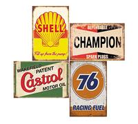 Tin Signs 4 Pieces Reproduction Vintage, Gas Oil Car Metal Signs for Garage Man Cave Bar, Retro Wall Decor, 8x12 Inches (76)
