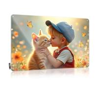 Tin Signs Camping Rules Child Kissing Cat In Flower Garden With Butterflies Tin Sign Funny Home Decor Bar Open Metal Sign(20X30CM)