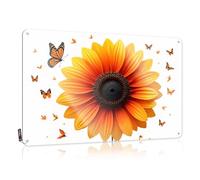 Tin Signs Camping Rules Sunflower And Butterflies: A Bright Summer Scene Tin Sign Funny Home Decor Bar Open Metal Sign(20X30CM)