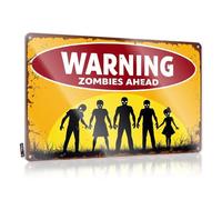Tin Signs Camping Rules Warning: Zombies Ahead Tin Sign Funny Home Decor Bar Open Metal Sign(30X40CM)