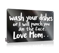 Tin Signs Camping Rules Wash Your Dishes Or I Will Punch You In The Face. Love Mom. Tin Sign Outdoor Funny Metal Sign Funny Room Signs(20X30CM)