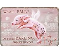 Tin Signs for Women Funny Metal Sign Flying Pink Pig Dandelion Retro Decor Art Sign Home Kitchen Farmhouse Ranch Bar Pig Metal Sign Vintage Home Rustic Tin Signs Wall Art Metal Poster 8x12 inch
