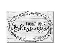 Tin Signs Funny Sign Count Your Blessings Wreath Motivational with Sayings Wall Art Rustic Decorations for Living Room Kitchen Hanging Home Decor 12x8in