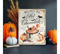 Tin Signs Halloween Hot Chocolate Sign - Halloween Sign - Pumpkin Hot Chocolate - Pumpkin Wall Art - Vintage Halloween Decor - Pumpkin Poster 8x12 Inch Plaque