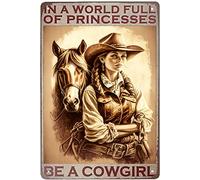 Tin Signs,In A World Full Of Princesses Be A Cowgirl,Kitchen Wall Decor Office Room Bathroom Wall Decor 8x12 inch