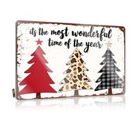 Tin Signs Red, Leopard, Plaid Trees With 'It'S The Most Wonderful Time Of The Year'. Tin Sign Home Bar Decor Funny Outdoor Signs(30X40CM)