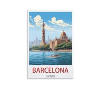 Tin Signs Retro Barcelona Spain Posters Personalized Vintage Style Retro Tin Sign Custom Sign for Wall Outdoor, Indoor, Street, Office 15x30cm