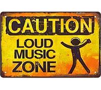 Tin Signs Retro,caution，loud music zone Funny Vintage Decor for Home Bar Room Diner Garage Kitchen christmas decorations Wall Decor, 8x12 Inches