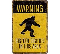 Tin Signs Vintage Bigfoot Sighted in This AreaRustic Sasquatch Warning Decor for Home Office or Cabin 12x8 inch