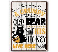 Tin Signs Vintage Grumpy Old Bear and His Honey Live Here Retro Metal Tin Sign For Home Yard Farm Garden Garage Inspirational Quotes Wall Decor Tin Signs 8x12 Inches