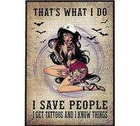 Tin Signs Vintage Tattoo nurse that’s what i do i save people and i know things paper poster Vertical Poster Funny Retro Wall Art Sign 12x8inch