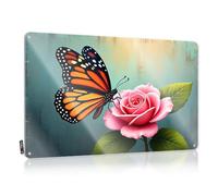 Tin Signs Warning A Butterfly Perches On A Vibrant Pink Rose Tin Sign Bar Accessories Man Cave Things For Boys Room(20X30CM)