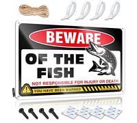 Tin Signs Warning Beware Of Fish Tin Sign Man Cave Signs And Decor Hot Beer Tin Sign(20X30CM)