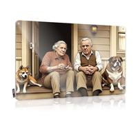 Tin Signs Warning Two Elderly People Sit On A Porch With Their Dogs Tin Sign Bar Accessories Man Cave Things For Boys Room(30X40CM)
