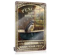 Tin Wall Decor Americana Bar Room Decor Home Decor - Penguin Bath Soap Wash Your Paws Soft Area Rustic Style Artwork For Highland(20X30CM)