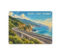 Tin Wall Sign 30x40cm, Wall Decor, Pacific Coast Highway Art | Printed metal signs complement vintage and retro interiors as a simple display detail.