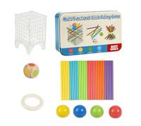 Tin Wooden Game Set for Ages 3 and Up | Stick Pull Tower, Hoop Balance Challenge, 30 Bright Pieces, Clear Insert, Family Table Activity