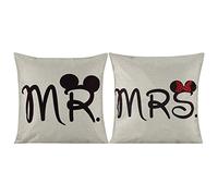 Tina 2 Pcs Mr and Mrs Funny Mouse Cushion Cover Durable Cotton Linen Throw Pillow Case Wedding Valentine Gift MR and MRS Present 18"X18" 45x45cm