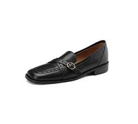 TinaCus Handmade Women's Genuine Leather Retro Decor Cross Band Square Toe Slip On Flats Loafers Shoes, Black, 4 UK