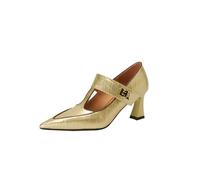 TinaCus Women's Genuine Leather Pointed Toe Crackled Printing Handmade Mary Jane Pumps, Gold, 5 US