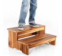 TINAMO 25"" Long Step Stool for Adult & Kid - Wooden Two Step Stool 500 Lbs - Riser 2-Step Spa & Hot Tub Stairs for Pool - Heavy Duty 2 Step Stools fo