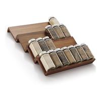 Tinamo 4-Pack Acacia Wooden Spice Drawer Organizer - Spice Organization for Cabinet, Seasoning Organizer for Cabinet - Organizador De Especias De Cocina - 32 Standard Jars, Multi-Tier (Walnut color)