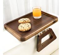 Tinamo Acacia Sofa Arm Tray, Rectangle Couch Armrest Table - Couch Accessories, Armchair Caddy, Clip on Tray for Home Sofa Living Room, Sofa Arm Table (Walnut, 13.75" D x 9.5" W x 1" H)