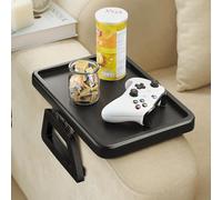 Tinamo Acacia Sofa Arm Tray, Rectangle Couch Armrest Table - Couch Accessories, Armchair Caddy, Clip on Tray for Home Sofa Living Room, Sofa Arm Table (Black, 13.75" D x 9.5" W x 1" H)