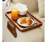 Tinamo Acacia Wood Sofa Armrest Tray -Sofa Arm Tray Table Clip - Couch Arm Table for Wide Couches - Wooden Side Tables for Small Spaces for Eating and Drink (Rectangular, Acacia)