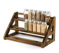 Tinamo Acacia Wood Spice Rack - Wooden 3-Tier Spice Rack Organizer for Countertop or Cabinet - Kitchen Spice Organizer and Seasoning Organizer Shelf (Walnut)