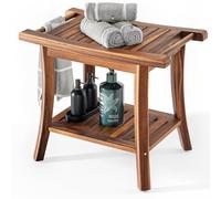 Tinamo Acacia Wooden Shower Bench Seat - Shower Stool for Inside Shower with Shelf - Bathroom Bench Chair Spa Shower Seat - Waterproof Shower Chair (22" x 13" x 18.6") (Acacia)