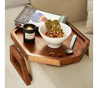 Tinamo Acacia Couch Arm Table - Wooden Sofa Armrest Tray Octagon - Clip-on Tray for Wide Couch - Side Table for Eating & Drink (Acacia)