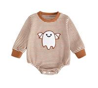 Tinarying Baby Romper Baby Boys Bodysuits Long Sleeve Knit Striped with Embroidery for Infants Toddlers Autumn Winter Casual Outfit Newborn Baby Clothes Cozy(Orange, 12-18 Months)