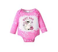 Tinarying Baby Romper Infant Boys Girls Long Sleeve Cartoon Ghostface Letter Printed Pullover Romper Newborn Sweatshirt Bodysuits for Halloween Casual(6M) Hot Pink