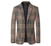 Tinarying Men's Blazers Men's Autumn And Winter New Casual Plaid Woolen Suit (Coffee 185)