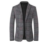 Tinarying Men's Blazers Men's Autumn And Winter New Casual Plaid Woolen Suit (Grey 170)