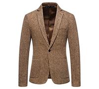 Tinarying Men's Casual Sports Coat Blazer Men's Stripe Single Braested Business Banquet Lapel Suit Bridegroom Wedding Top with Pockets (Khaki XXXXL)