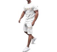 Tinarying Men's T-Shirt and Shorts Set Breathable Cotton Short Sleeve Leopard Letter Print Flexx Apparel Print Tee Shirt Casual Sportswear With Pockets (White, XL)