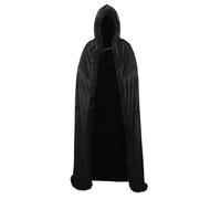 TINAYAUE 59" Velvet Hooded Cloak Halloween Costume Cape Adult Soft Long Cloak Witch Wizard Cosplay Party Carnival Accessory, Black, 59 inch long