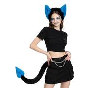 TINAYAUE Adult Devil Costume Set Plush Devil Cat Ears Headband Tail Set Gothic Demons Headband with Tail Role Play Accessories for Halloween Cosplay Carnival