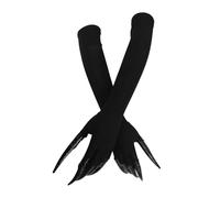 TINAYAUE Black Witch Gloves Long Finger Claw Nail Rings Lace Fishnet Gloves for Women Halloween Cosplay Scary Vampire Demon Crow Cat Costume Accessories (Milk Silk, One Size)