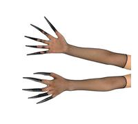 TINAYAUE Black Witch Gloves Long Finger Claw Nail Rings Lace Fishnet Gloves for Women Halloween Cosplay Scary Vampire Demon Crow Cat Costume Accessories (Fishnet, One Size)
